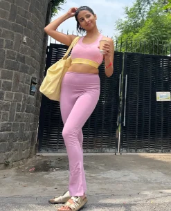 Women High Waist Cotton Side Slit Flared Pants