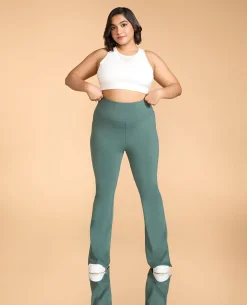 Women High Waist Cotton Side Slit Flared Pants