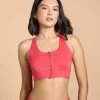 Women Mid Impact Zip Sports Bra with Removable Pads