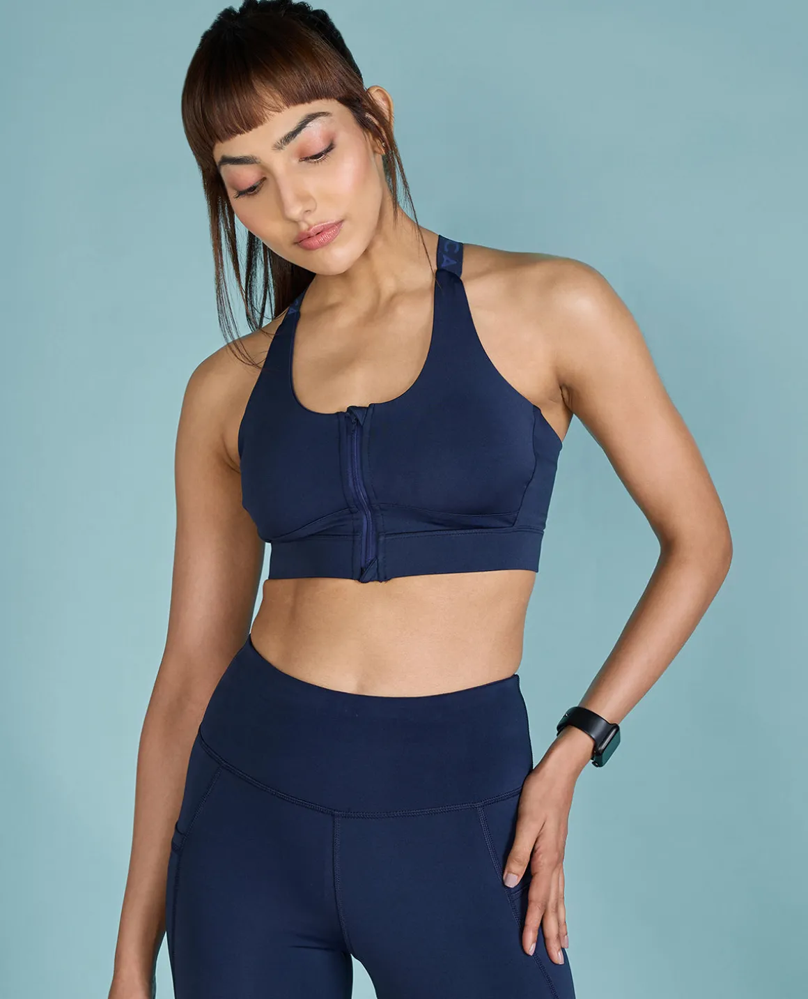 Women Mid Impact Zip Sports Bra with Removable Pads