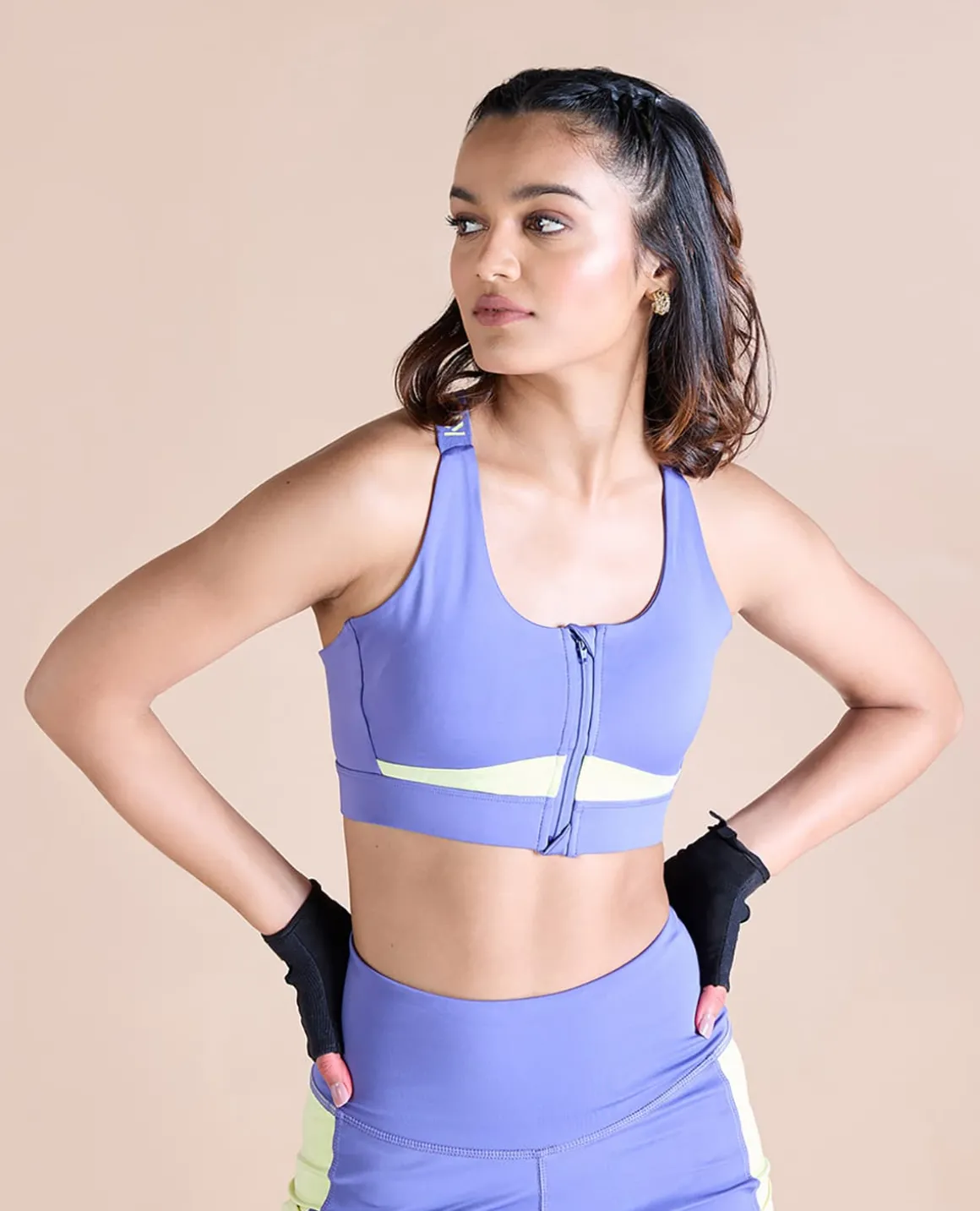 Women Mid Impact Zip Sports Bra with Removable Pads