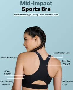 Women Mid Impact Zip Sports Bra with Removable Pads