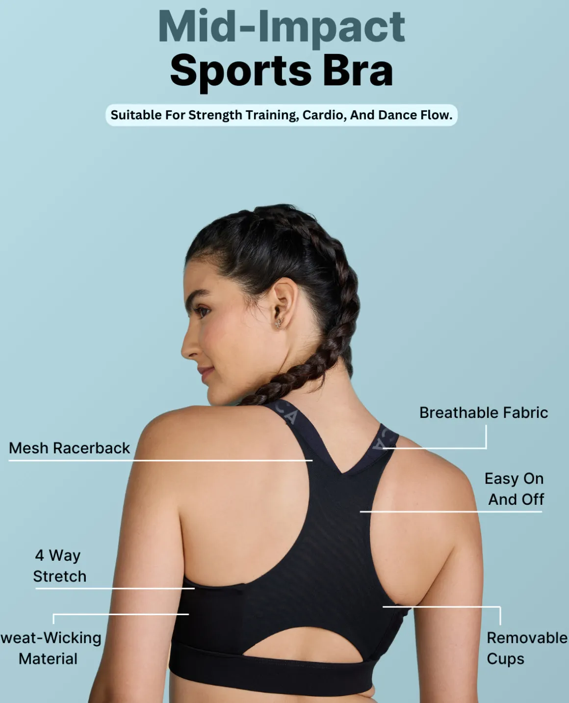 Women Mid Impact Zip Sports Bra with Removable Pads