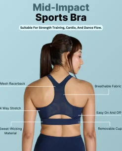 Women Mid Impact Zip Sports Bra with Removable Pads