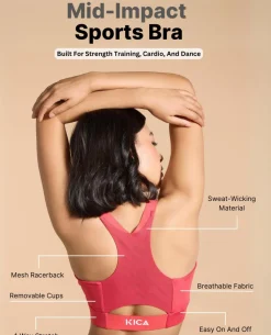 Women Mid Impact Zip Sports Bra with Removable Pads