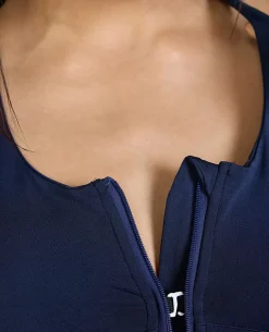 Women Mid Impact Zip Sports Bra with Removable Pads