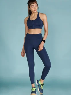 Women Mid Impact Zip Sports Bra with Removable Pads