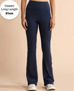 Women Stretchable Long Length Flared Pants Navy