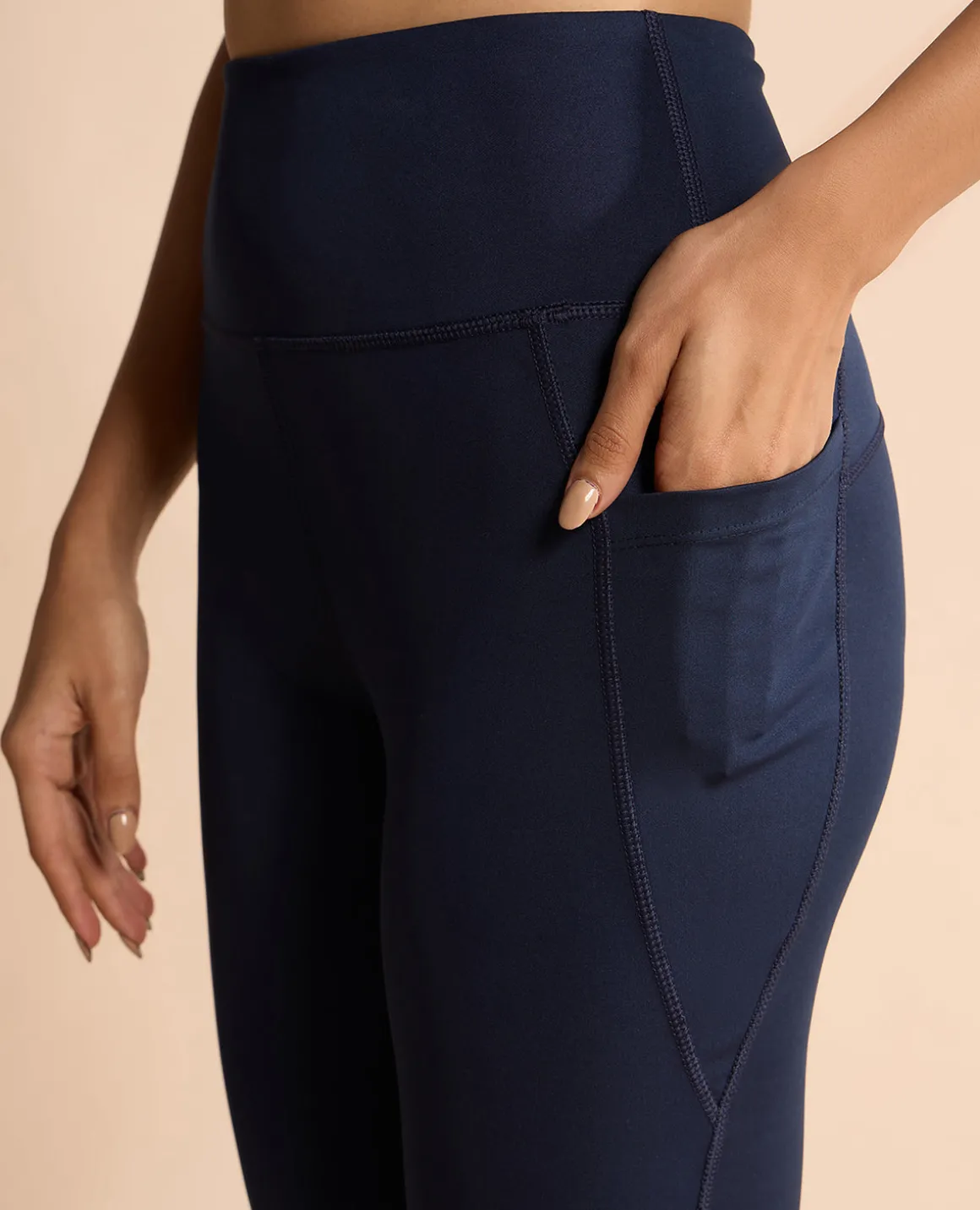 Women Stretchable Long Length Flared Pants Navy