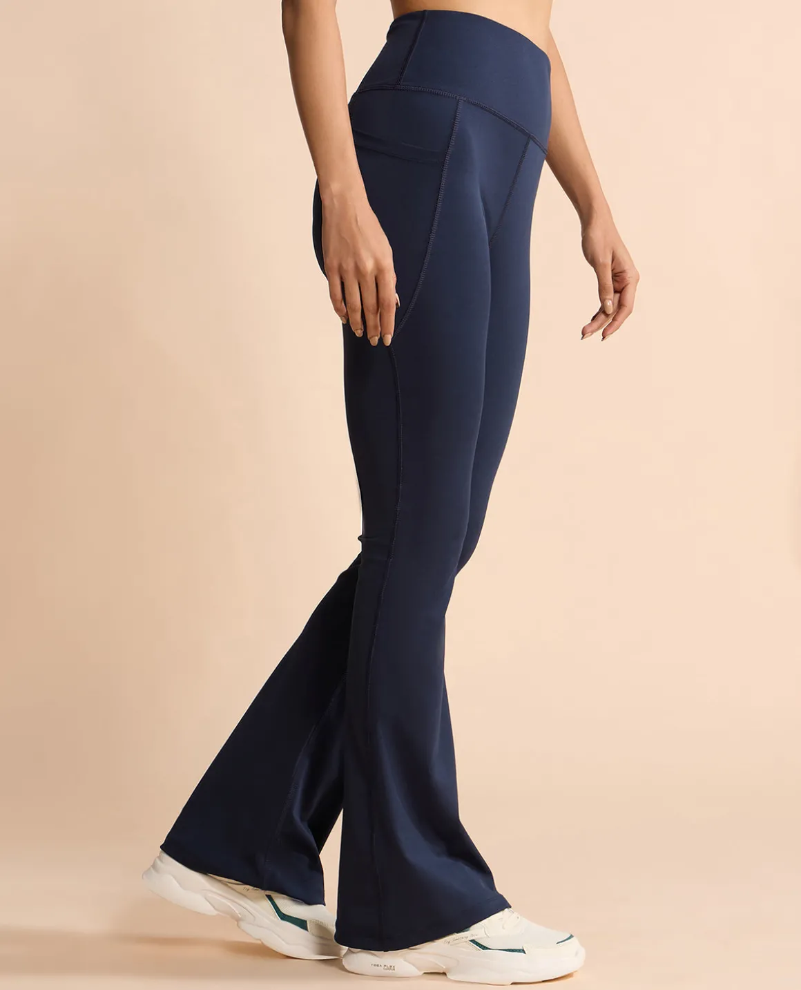 Women Stretchable Long Length Flared Pants Navy